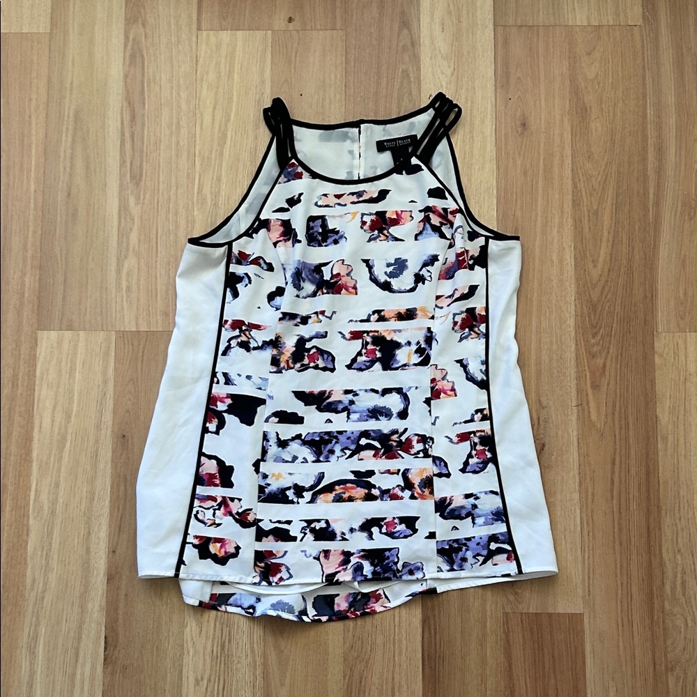 Express White and Multicolor Patterned Sleeveless Top